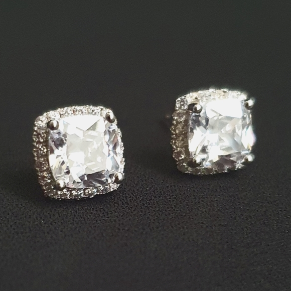 Square Cut Diamond Earrings - Picture 2 of 6